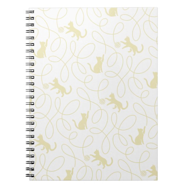 Playful Cat and Yarn Ball Pattern Light Beige Notebook (Front)