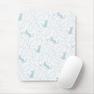 Playful Cat and Yarn Ball Pattern Light Blue Mouse Mat