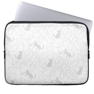 Playful Cat and Yarn Ball Pattern Light Grey Laptop Sleeve