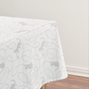 Playful Cat and Yarn Ball Pattern Light Grey Tablecloth