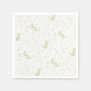 Playful Cat and Yarn Ball Pattern Light Sage Green Napkin