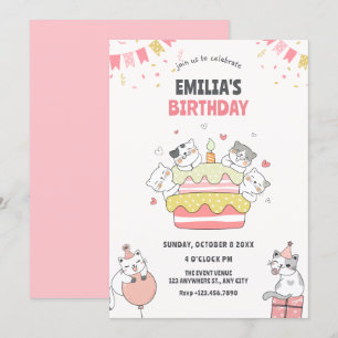 Playful cat birthday party  invitation