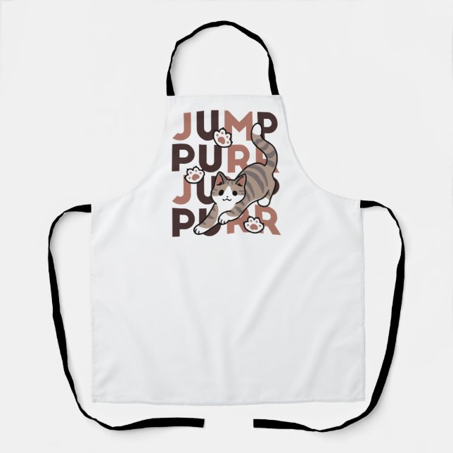 Playful Cat Jump Design - Jump Purr Pun Artwork Apron (Front)