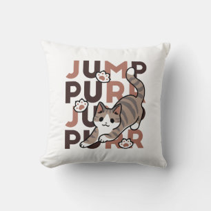 Playful Cat Jump Design - Jump Purr Pun Artwork Cushion