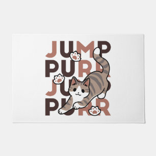 Playful Cat Jump Design - Jump Purr Pun Artwork Doormat
