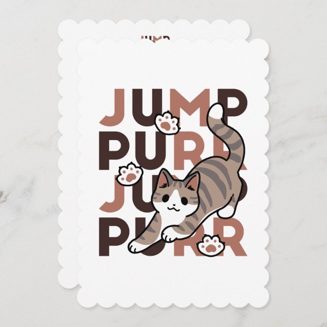 Playful Cat Jump Design - Jump Purr Pun Artwork Holiday Card (Front/Back)