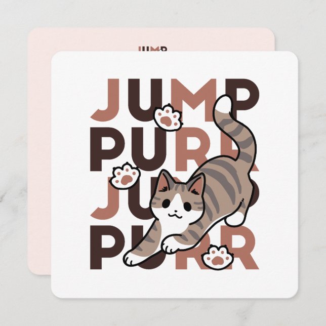 Playful Cat Jump Design - Jump Purr Pun Artwork Holiday Card (Front/Back)