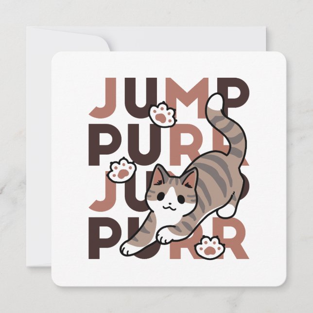 Playful Cat Jump Design - Jump Purr Pun Artwork Holiday Card (Front)