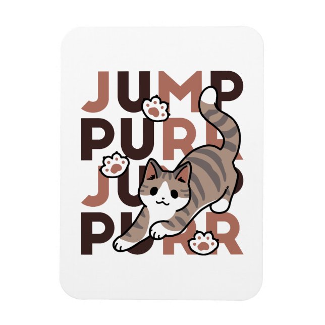 Playful Cat Jump Design - Jump Purr Pun Artwork Magnet (Vertical)