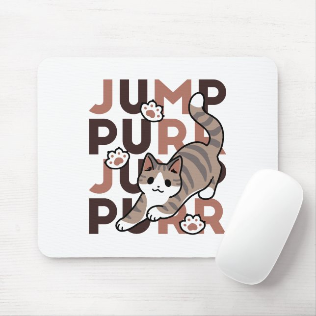 Playful Cat Jump Design - Jump Purr Pun Artwork Mouse Mat (With Mouse)