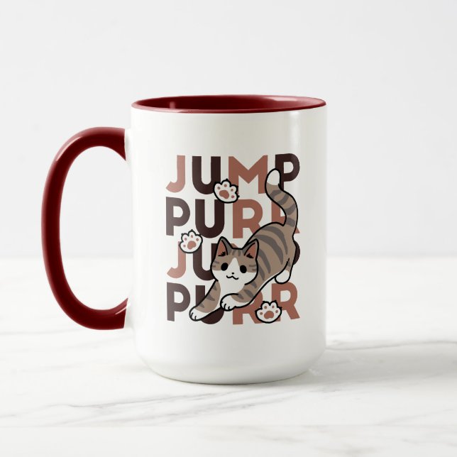 Playful Cat Jump Design - Jump Purr Pun Artwork Mug (Left)