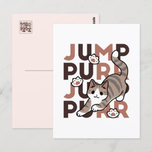 Playful Cat Jump Design - Jump Purr Pun Artwork Postcard