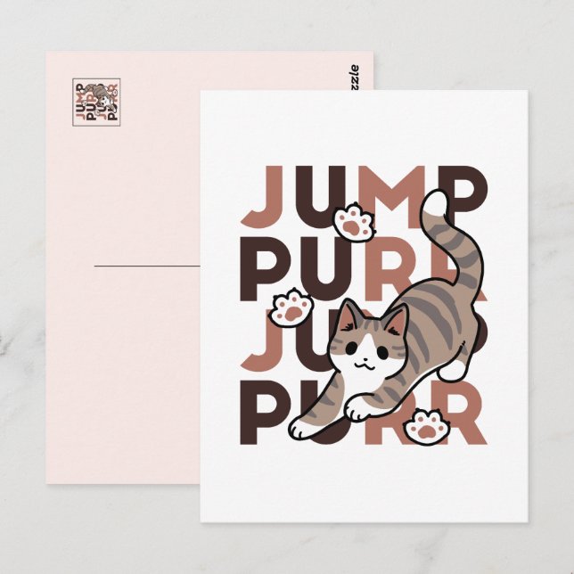Playful Cat Jump Design - Jump Purr Pun Artwork Postcard (Front/Back)