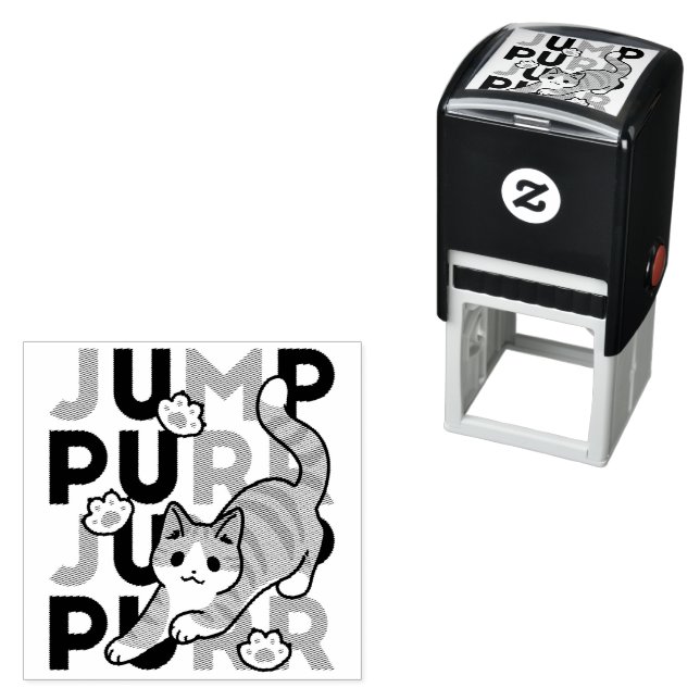 Playful Cat Jump Design - Jump Purr Pun Artwork Self-inking Stamp (In Situ)