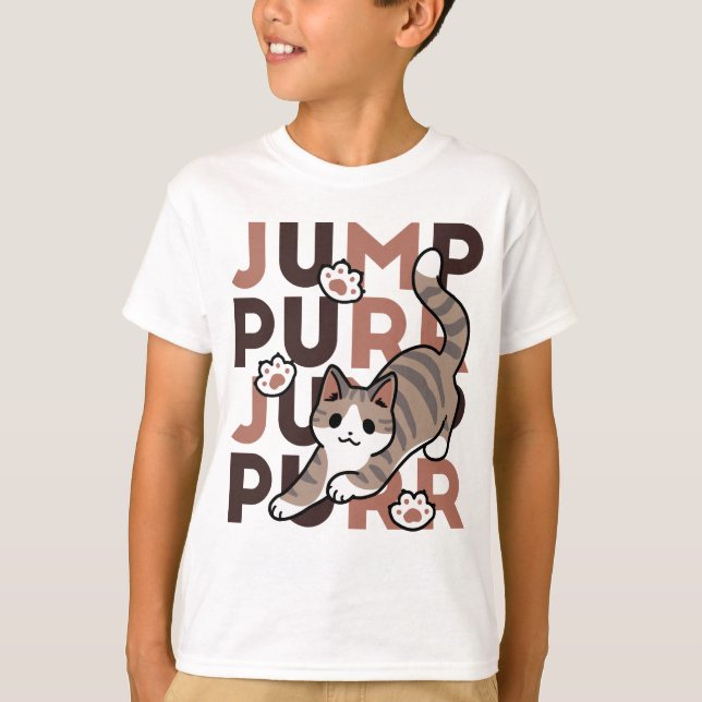 Playful Cat Jump Design - Jump Purr Pun Artwork T-Shirt (Front)