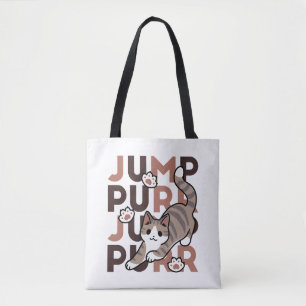 Playful Cat Jump Design - Jump Purr Pun Artwork Tote Bag