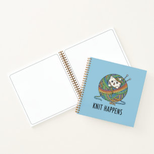 Playful Cat Knitting Yarn Light Blue Sketchbook Notebook
