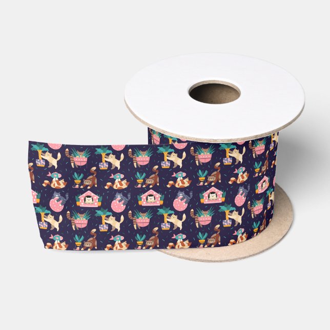 Playful Cat Lover Design Satin Ribbon (Spool)