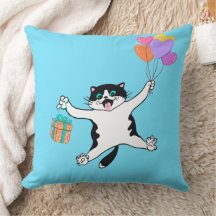 Playful Cat Pillow Pair Mum Gift Neon Blue