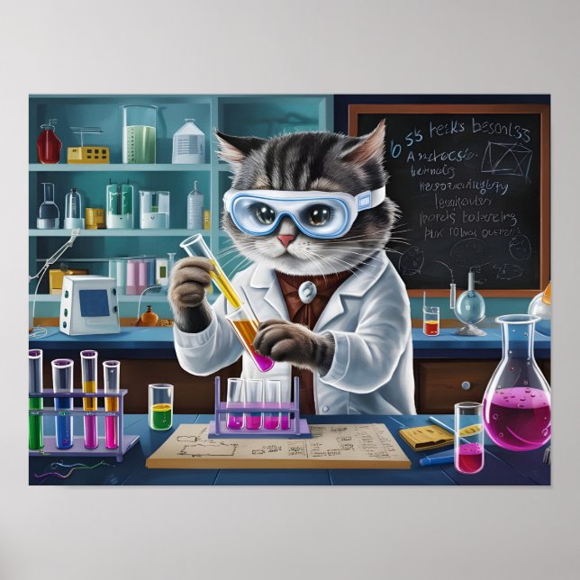 Playful Cat Scientist in Laboratory Poster (Front)