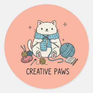 Playful Cat Simple Line Sketch Drawing Classic Round Sticker