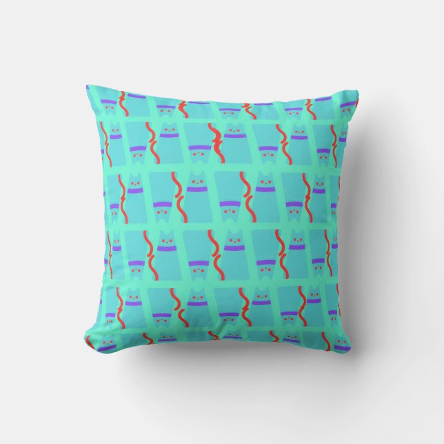 Playful Cat-Themed Vibrant Throw Pillow (Front)