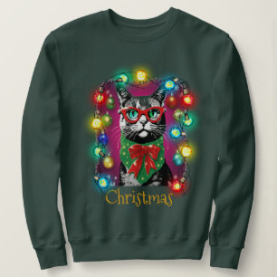 Playful Cat w/ Bright Christmas Lights decoration Sweatshirt