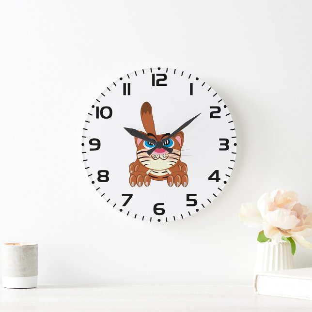 Playful Cat with Big Blue Eyes Fun Whimsical Kitty Large Clock (Creator Uploaded)