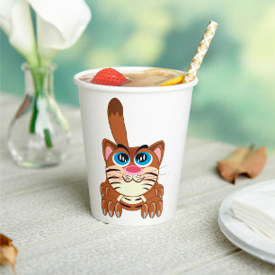 Playful Cat with Big Blue Eyes Fun Whimsical Kitty Paper Cups