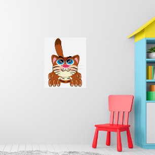 Playful Cat with Big Blue Eyes Fun Whimsical Kitty Poster