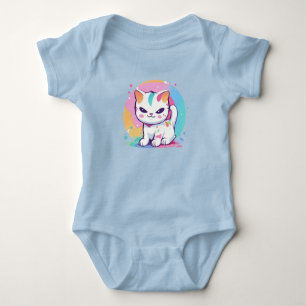 Playful Cat with Colorful Spots Baby Bodysuit