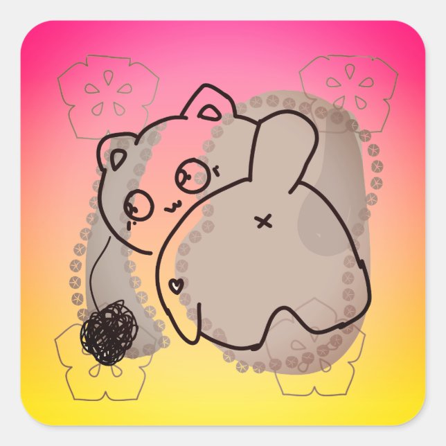 Playful Cat with Yarn Square Sticker (Front)