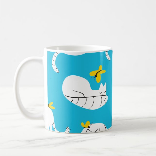 Playful Cats and Butterflies Pattern Coffee Mug (Left)