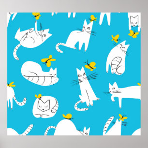 Playful Cats and Butterflies Pattern Poster