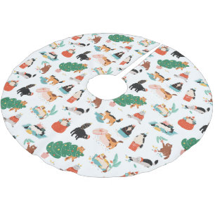 Playful Cats and Christmas Trees Pattern Brushed Polyester Tree Skirt