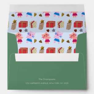 Playful cats and gifts moss green Christmas Envelope