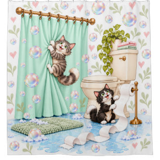 Playful Cats Bathroom Mischief Shower Curtain