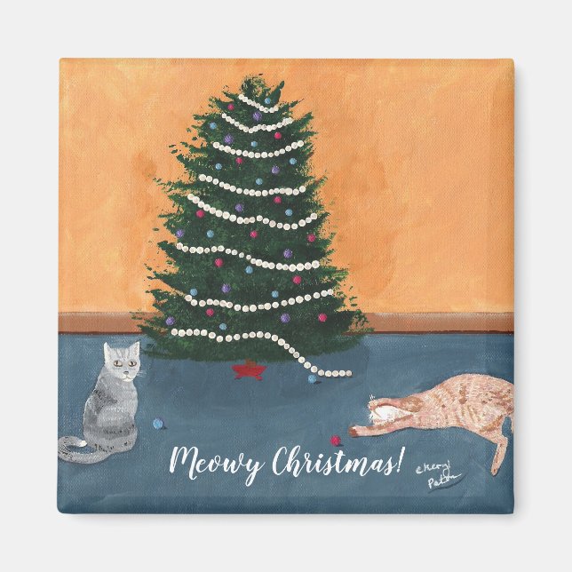 Playful Cats by Christmas Tree Magnets (Front)