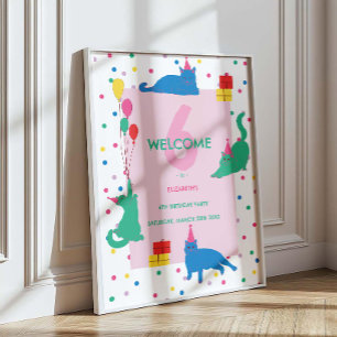 Playful Cats cute Purrfect Birthday Party  Poster