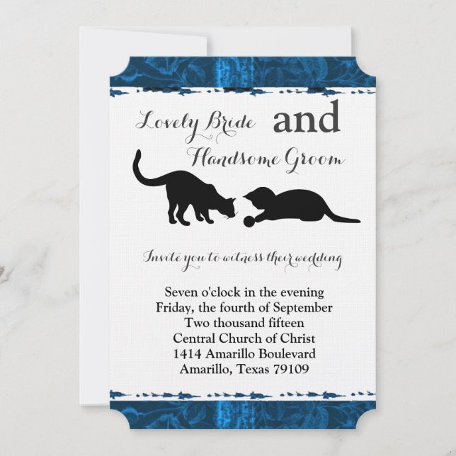 Playful Cats Modern Blue Wedding Invitation (Front)