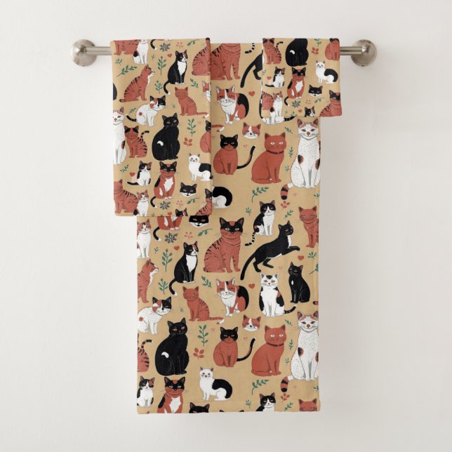 Playful Cats on a Tan Background Bath Towel Set (Insitu)
