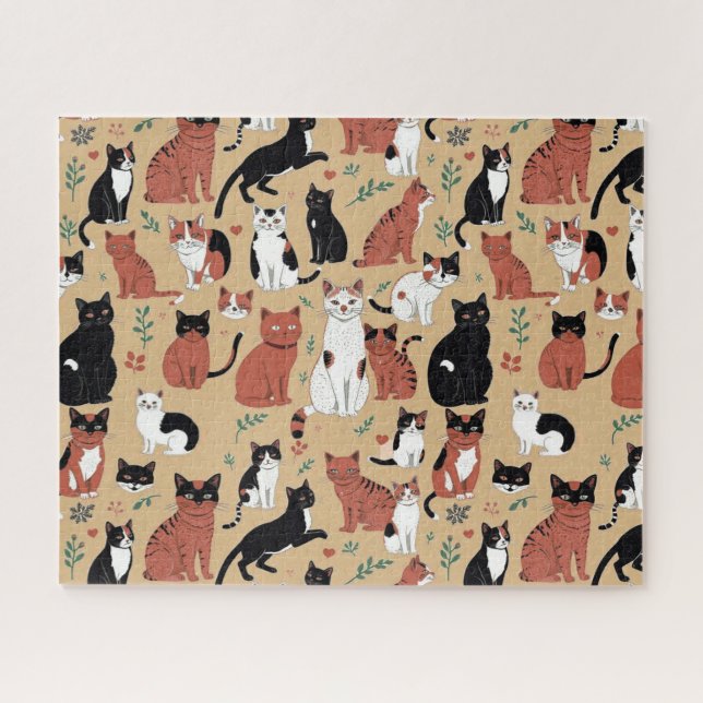 Playful Cats on a Tan Background Jigsaw Puzzle (Horizontal)