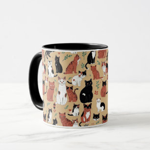 Playful Cats on a Tan Background Mug