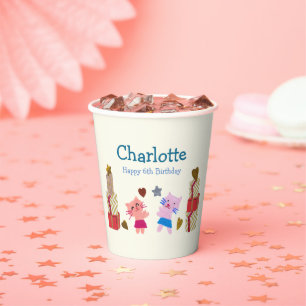 Playful Cats with Gifts Yellow Kids Birthday Party Paper Cups