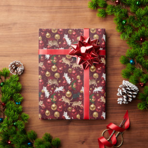 Playful Cats with Shiny Christmas Ornaments  Wrapping Paper