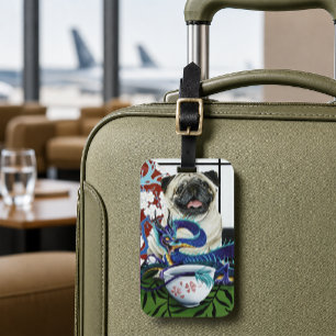 Playful Charming Pug Dog Japanese Dragon Luggage Tag