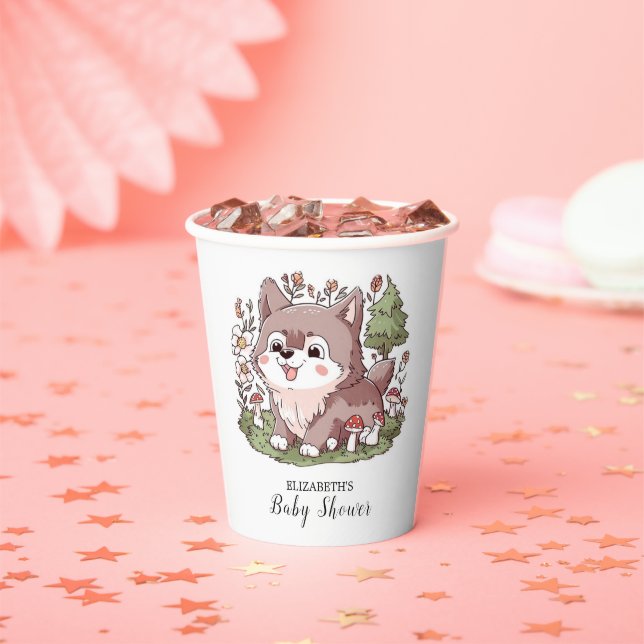 Playful Charming Wolf Baby Shower Paper Cups (Insitu)