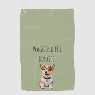 Playful Cheerful Corgi 'Wagging for Birdies' Fun  Golf Towel