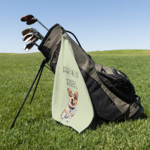 Playful Cheerful Corgi 'Wagging for Birdies' Fun Golf Towel