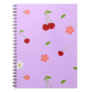 Playful Cherry Fruit and Flower Background Notebook
